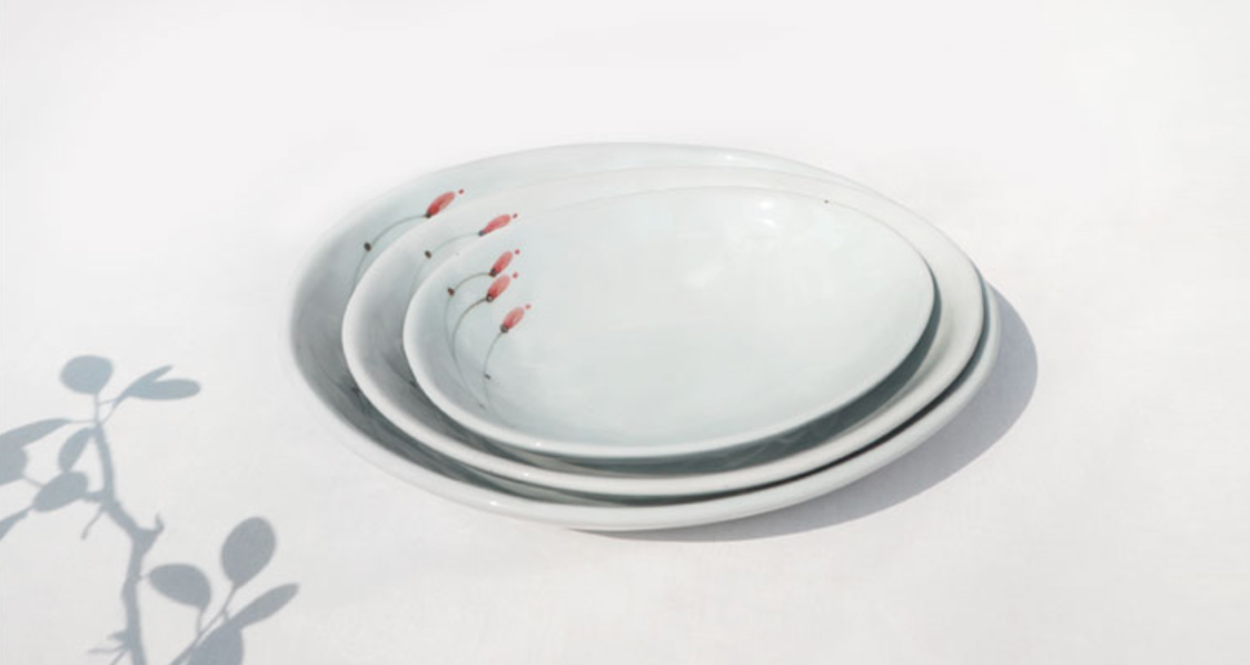 Goryeo[Korean] White porcelain Ellipse plate 3pcs Set