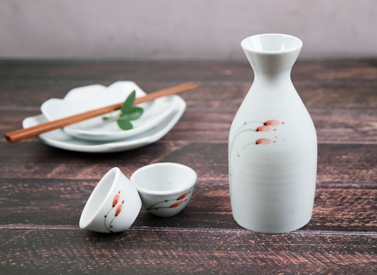 Goryeo[Korean] White porcelain Flower Drinking Bottle & Cup Set