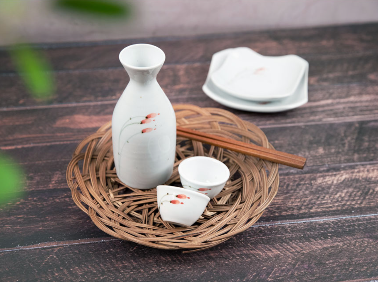 Goryeo[Korean] White porcelain Flower Drinking Bottle & Cup Set