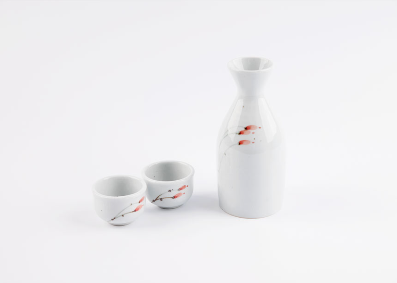 Goryeo[Korean] White porcelain Flower Drinking Bottle & Cup Set