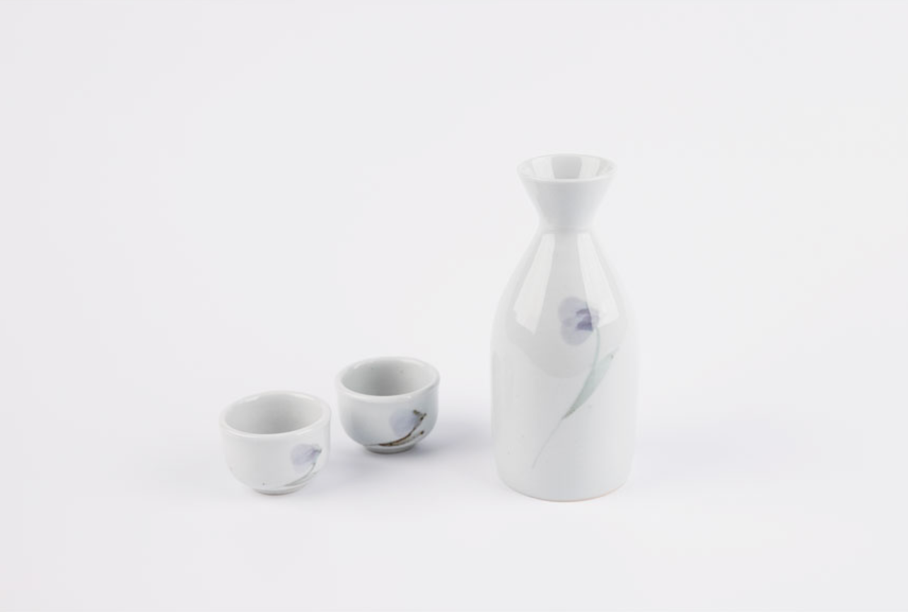 Goryeo[Korean] White porcelain Flower Drinking Bottle & Cup Set