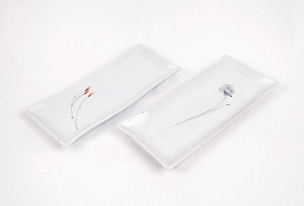 Goryeo[Korean] White porcelain Flower rectangular plate 3pcs Set