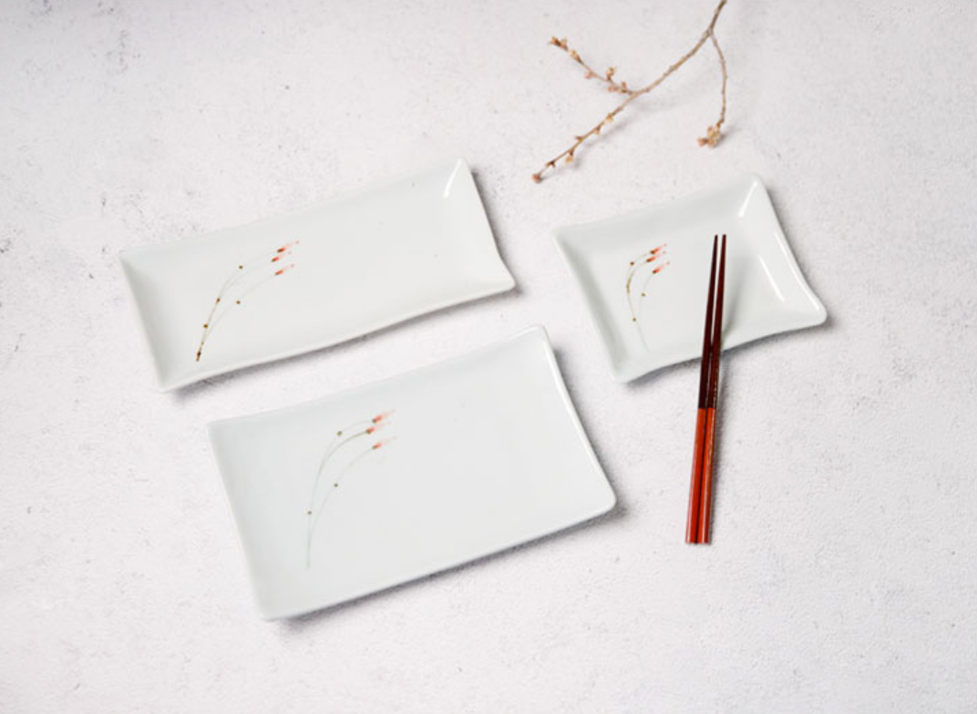 Goryeo[Korean] White porcelain Flower rectangular plate 3pcs Set