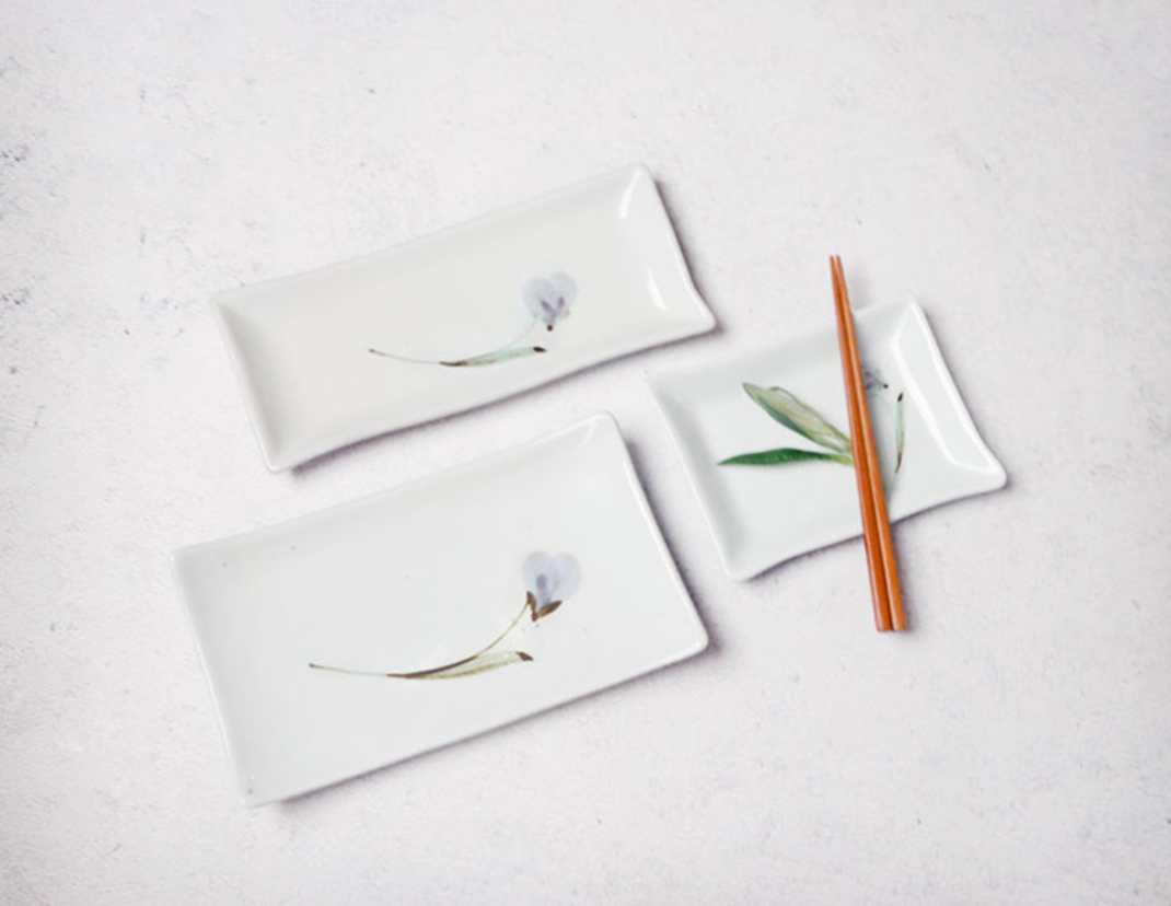 Goryeo[Korean] White porcelain Flower rectangular plate 3pcs Set