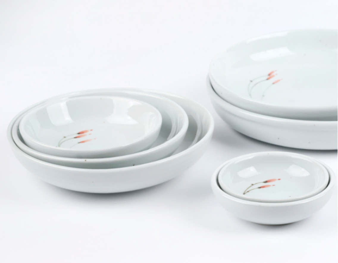 Goryeo[Korean] White porcelain Flower Convex Bowl 7pcs Set