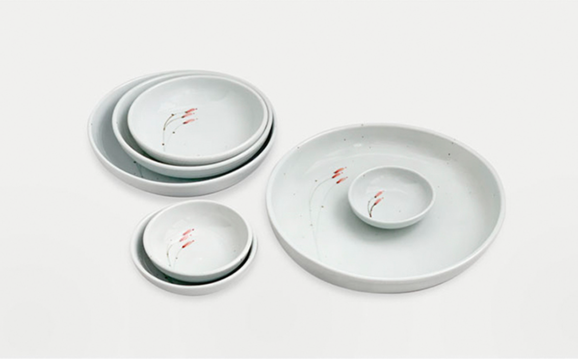 Goryeo[Korean] White porcelain Flower Convex Bowl 7pcs Set