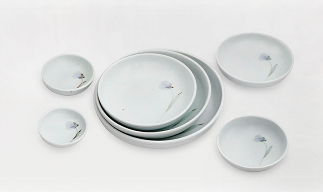 Goryeo[Korean] White porcelain Flower Convex Bowl 7pcs Set