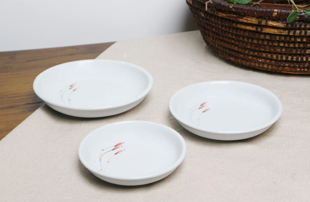 Goryeo[Korean] White porcelain Flower Flat Bowl 3pcs Set