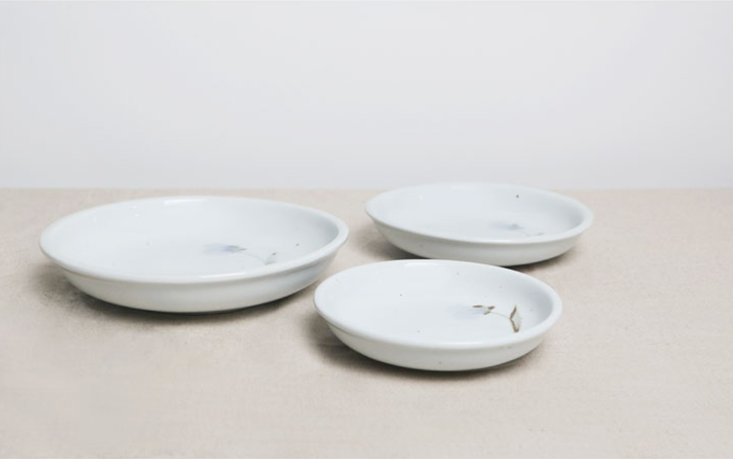 Goryeo[Korean] White porcelain Flower Flat Bowl 3pcs Set