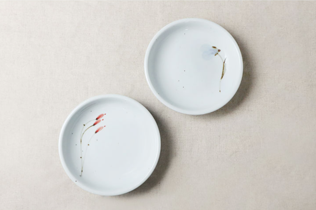 Goryeo[Korean] White porcelain Flower Flat Bowl 3pcs Set