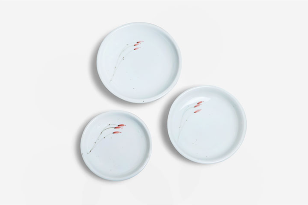 Goryeo[Korean] White porcelain Flower Flat Bowl 3pcs Set