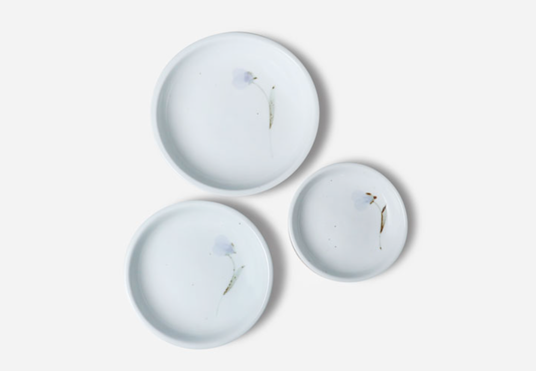 Goryeo[Korean] White porcelain Flower Flat Bowl 3pcs Set